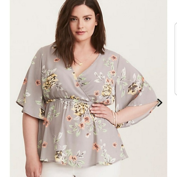 Torrid Gray Floral Tunic Flowy Bell Sleeves 2X - Picture 8 of 8